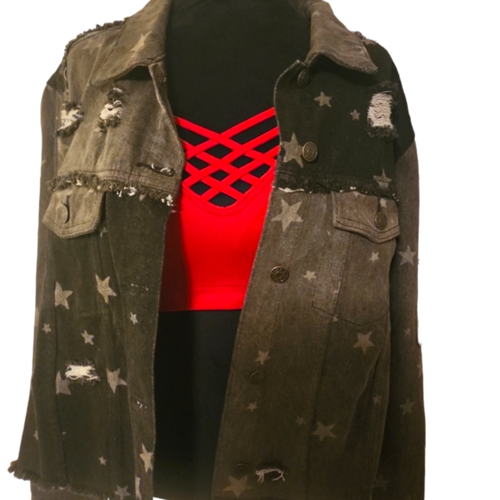 WHITE BIRCH RUGGED BLACK DISTRESSED JEAN JACKET